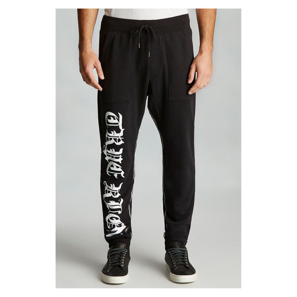 True Religion Men's Sweatpants Drop Crotch Fleece Jogger in XX-Large Black